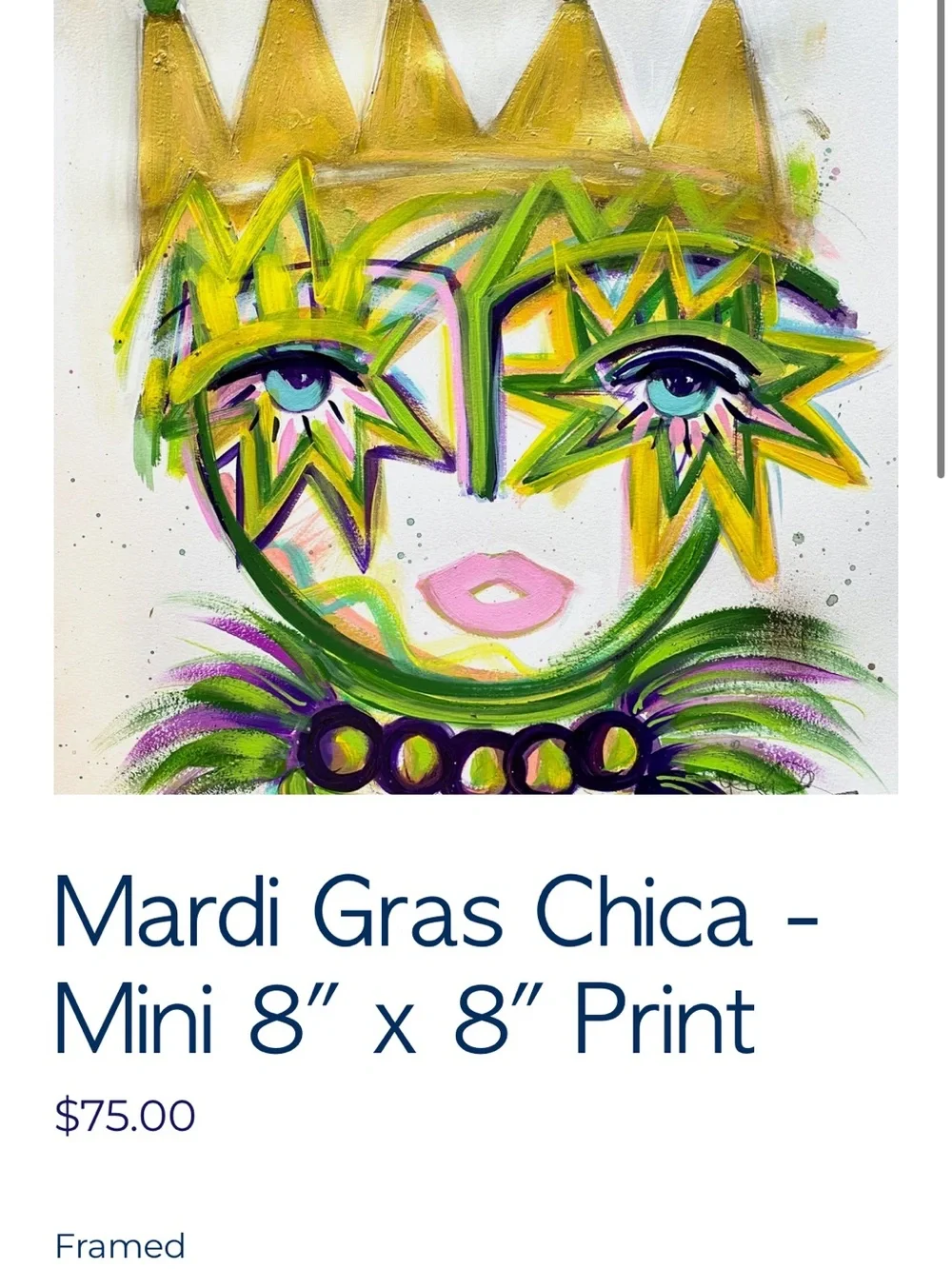 Windy O’Connor Mardi Gras Chica Mini 8 x 8 signed print